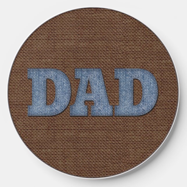 DAD Denim and Burlap Faux Fabric Wireless Charger (Front)