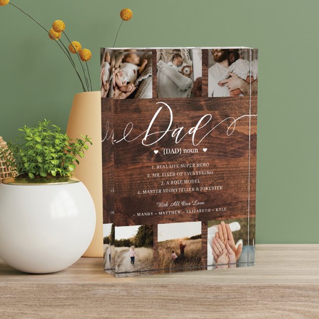 Dad Dictionary Definition Photo Collage Woodgrain Block (Creator Uploaded)