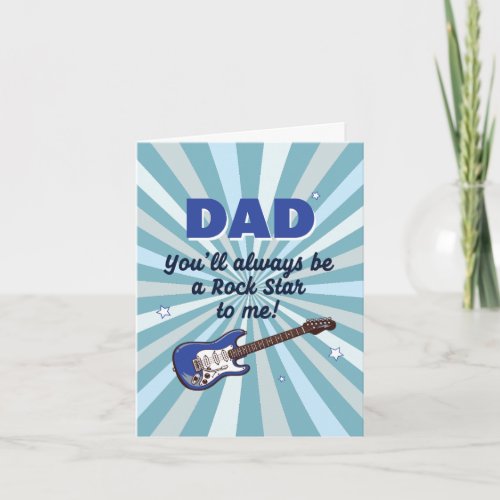 Dad Electric Guitar Rock Star Cool Blue Card