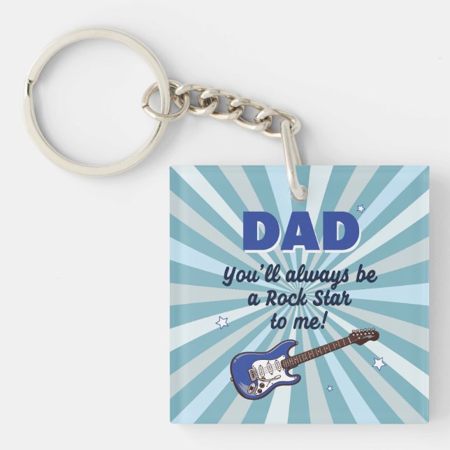 Dad Electric Guitar Rock Star Cool Blue Keychain (Front)