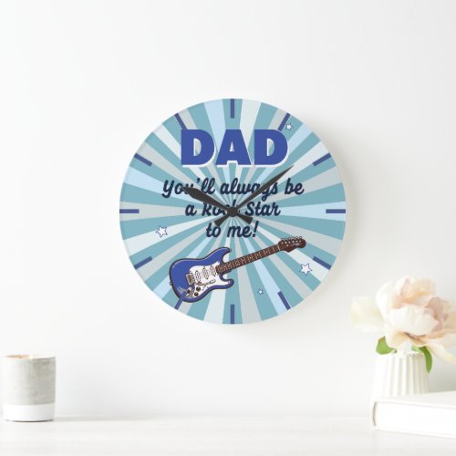 Dad Electric Guitar Rock Star Cool Blue Large Clock