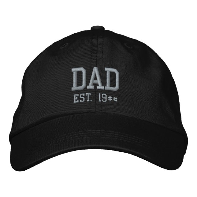 Dad Est. 19## Black and Gray Embroidered Baseball Cap (Front)