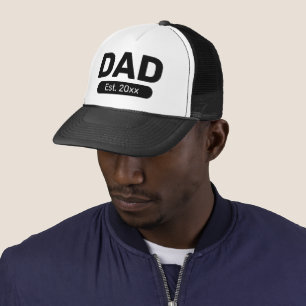 Dad Est. 20xx Black and White Trucker Hat