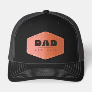 DAD Est. 20XX Bold Modern Typography Leather Patch Hat