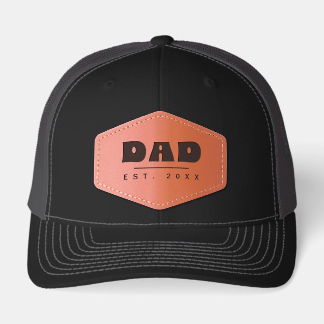 DAD Est. 20XX Bold Modern Typography Leather Patch Hat (Front)