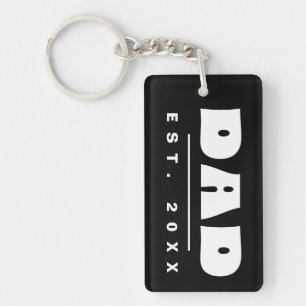 DAD Est. 20XX Modern Minimal Simple Black & White Keychain