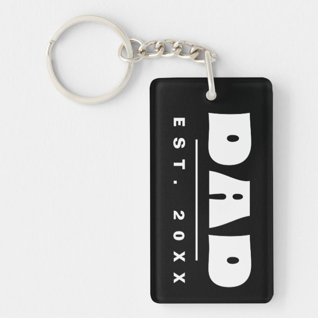 DAD Est. 20XX Modern Minimal Simple Black & White Keychain (Front)