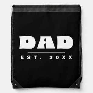 DAD Est. 20XX Modern Minimalist Custom Black Drawstring Bag