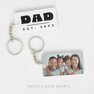 DAD Est. 20XX Modern Minimalist Custom Photo Keychain