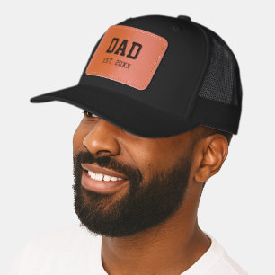 Dad Est. 20xx (Year He Became a Father) Text Leather Patch Hat