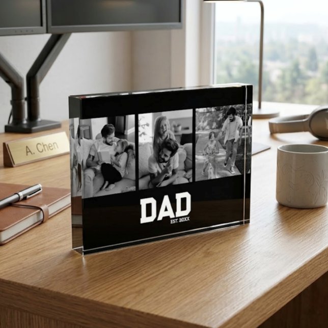 Dad Est 3 Photo Black & White Year Father's Day  Block (Creator Uploaded)