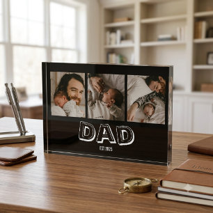 Dad Est 3 Photo Gift Father Keepsake Acrylic Award