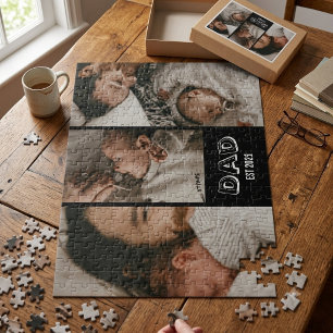 Dad Est 3 Photo Gift Father Keepsake Jigsaw Puzzle