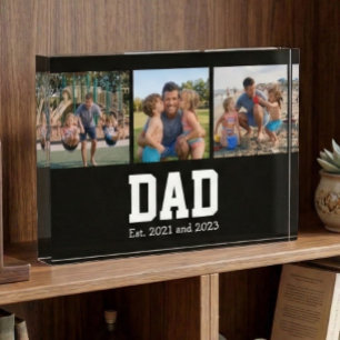 Dad Est. Bold Black Font 3 Photo Fathers Day Gift