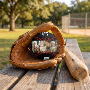 Dad Est. Bold White Font 3 Photo Fathers Day Gift Baseball