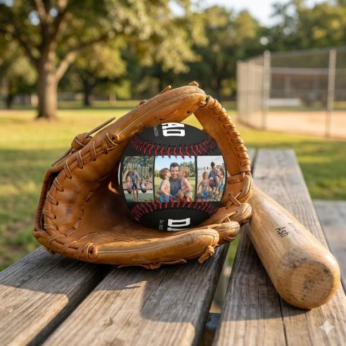 Dad Est. Bold White Font 3 Photo Fathers Day Gift  Baseball