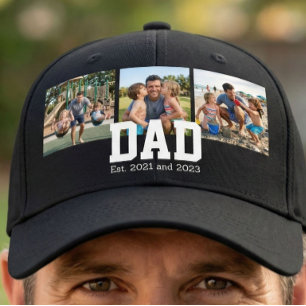 Dad Est. Bold White Font 3 Photo Fathers Day Gift Hat