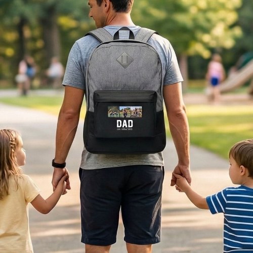 Dad Est. Bold White Font 3 Photo Fathers Day Gift Port Authority® Backpack