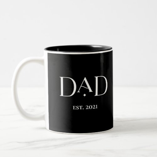 Dad Est Date with Childrens Names  Modern Text Two_Tone Coffee Mug