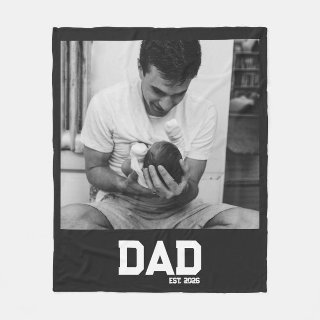 Dad Est Photo Black & White Year Father's Day  Fleece Blanket (Front)