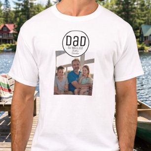Dad Est. Photo Modern Bold Simple Kids Names White T-Shirt