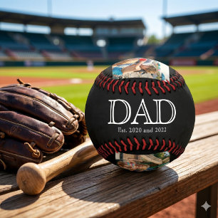 Dad Est. White Bold Minimal Text 3 Photos Baseball