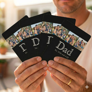 Dad Est. White Bold Minimal Text 3 Photos Poker Cards