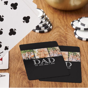 Dad Est. White Bold Minimal Text 3 Photos Poker Cards