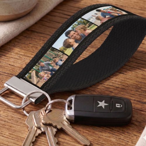 Dad Est. White Bold Minimal Text 3 Photos Wrist Keychain