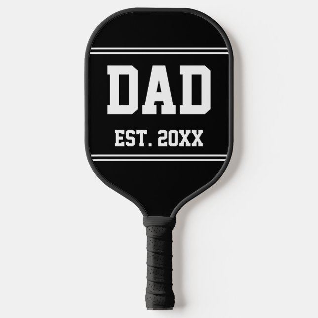 Dad Est. Year Black and White Text Template Pickleball Paddle (Front)
