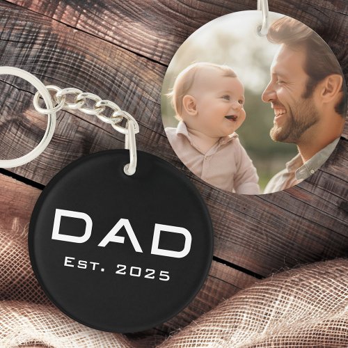 Dad est year fathers day new baby photo black keychain