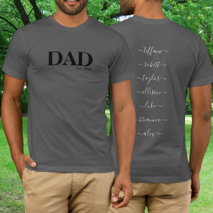 Dad Est Year Kids Names Black Family Typography T-Shirt