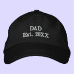 "Dad Est. YEAR" Modern Minimalist Cool Simple Embroidered Baseball Cap<br><div class="desc">This cool hat is for your cool father. "Dad Est. 20XX" reads the embroidered text, in bold, modern typography. Customize with year of first child's birth to mark the special date he became a father. A simple and timeless look. A great gift for your unique dad on Father's Day, his...</div>