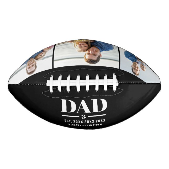 Dad Est. Year Name Number 3 Photo Bold Font Football (Front)