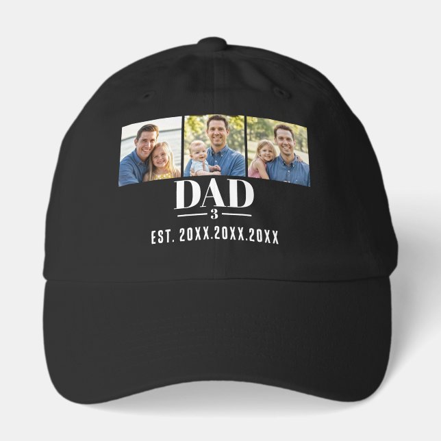 Dad Est. Year Name Number 3 Photo Bold Font Hat (Front)