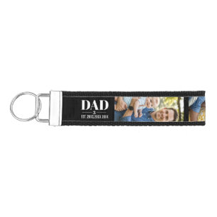 Dad Est. Year Name Number 3 Photo Bold Font Wrist Keychain