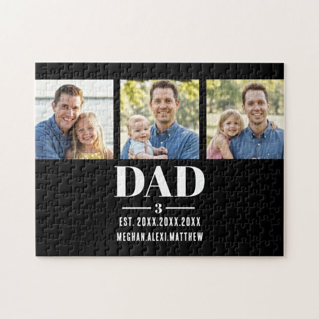 Dad Est. Year Name Number Bold Font 3 Photo Jigsaw Puzzle (Horizontal)