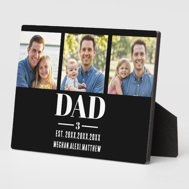 Dad Est. Year Name Number Bold Font 3 Photo Plaque (Side)