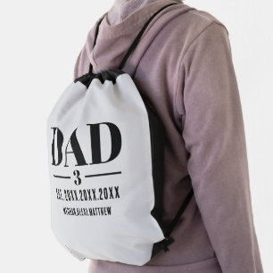 Dad Est. Year Name Number Modern Script Drawstring Bag