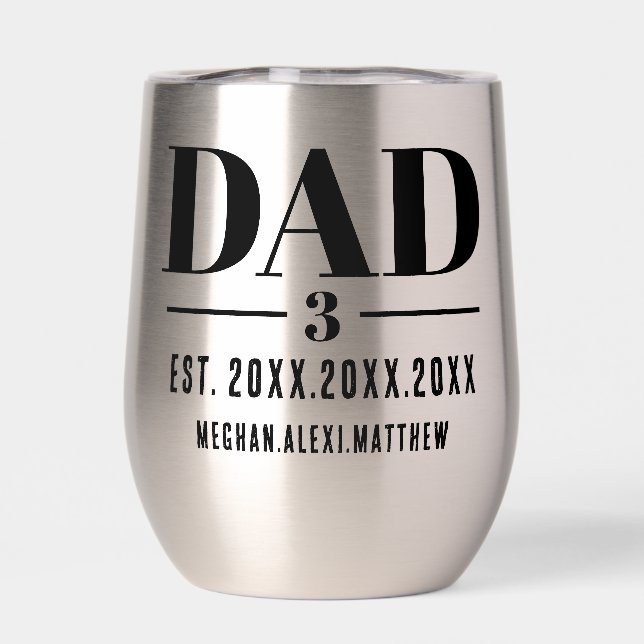 Dad Est. Year Name Number Modern Script Thermal Wine Tumbler (Back)
