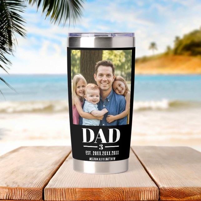 Dad Est. Year Name Number Photo Bold Font Insulated Tumbler (Beach (Rotated))