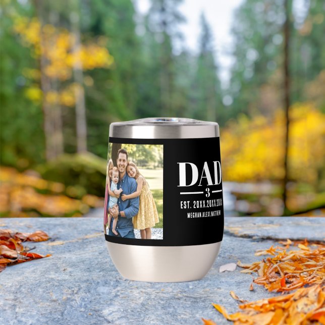 Dad Est. Year Name Number Photo Script Thermal Wine Tumbler (Outdoor (Rotated))