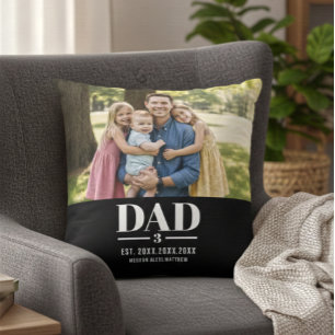 Dad Est. Year Name Number Script Photo Throw Pillow