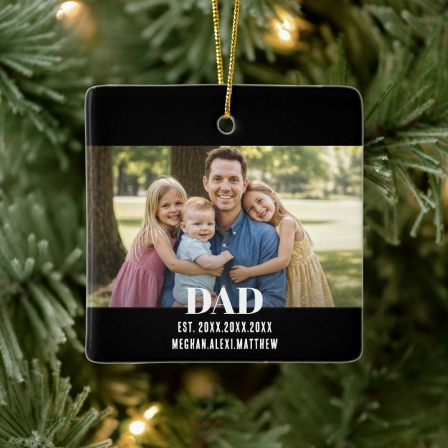 Dad Est. Year Name Photo Bold Font Ceramic Ornament (Tree)