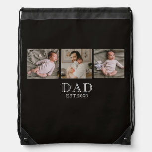 Dad Established 3 Photo Black Drawstring Bag