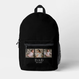 Dad Established 3 Photo Black Printed Backpack