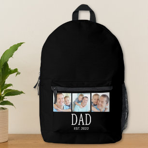 Dad Established 3 Photo Black Printed Backpack