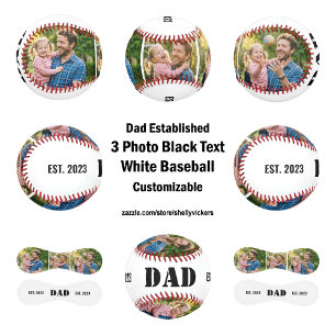 Dad Established 3 photo Black Text White Baseball