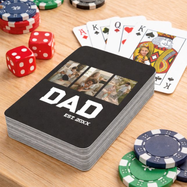 Dad Established 3 Photo Customizable Year Gift Poker Cards (Creator Uploaded)