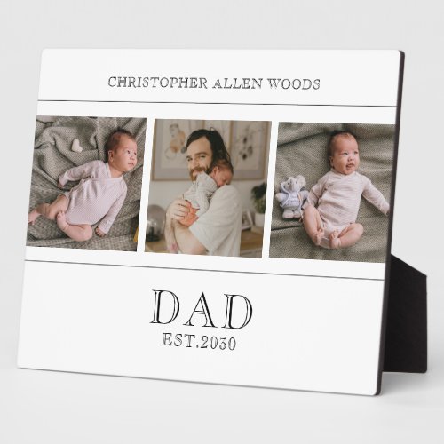 Dad Established 3 Photo Dad Baby Plaque